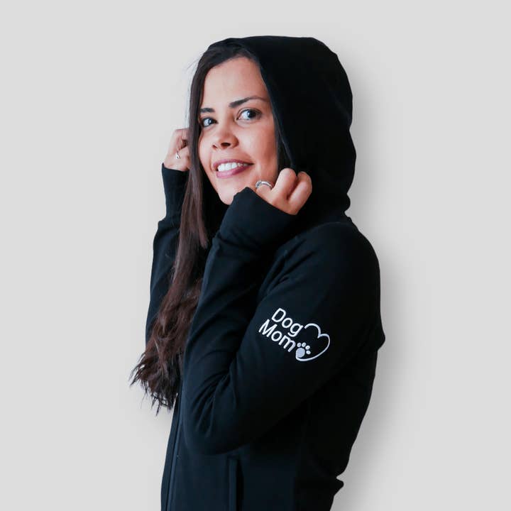Dog Mom Adventures Full Zip Hooded Jacket - Black for wholesale by Zelda & Harley