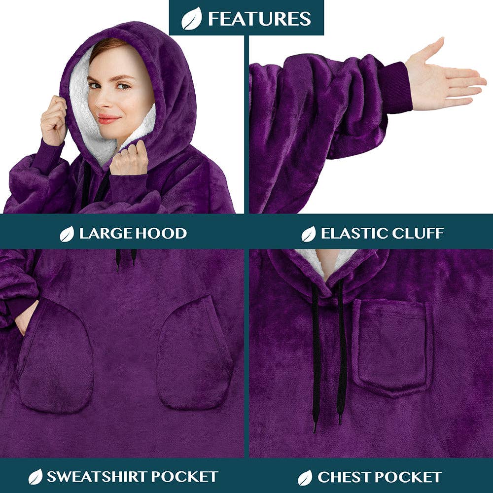 Pavilia - Wholesale Hoodie - Women's - Chest Pocket Sherpa Hoodie Blanket - Patch Pocket (Regular / Long)56