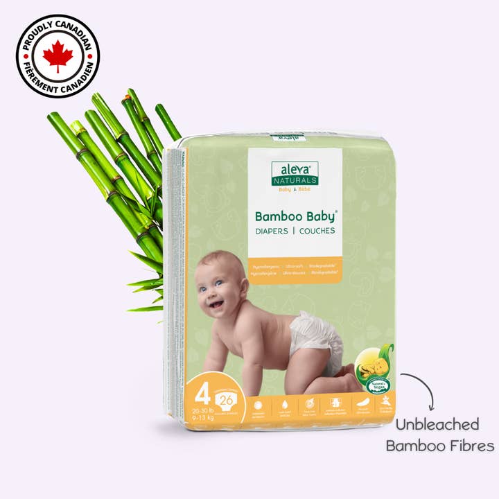 Aleva Naturals - Wholesale Diaper (Non-Cloth) - Baby - Bamboo Baby Diapers - Size 4 (20-30lbs/9-13kg) — 26ct