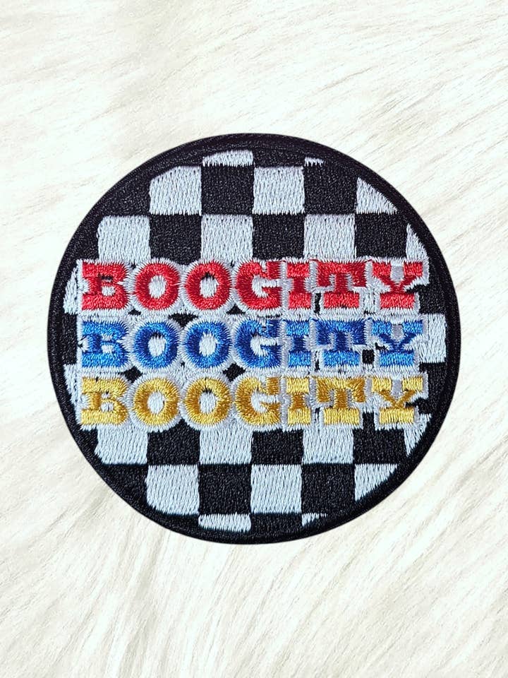 Boogity Boogity Boogity Race Checker Flag Embroidery Iron On Patch for wholesale by Scratch Decor