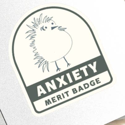Anxiety Merit Badge Sticker for wholesale by Maria DeVito Palmer Designs LLC