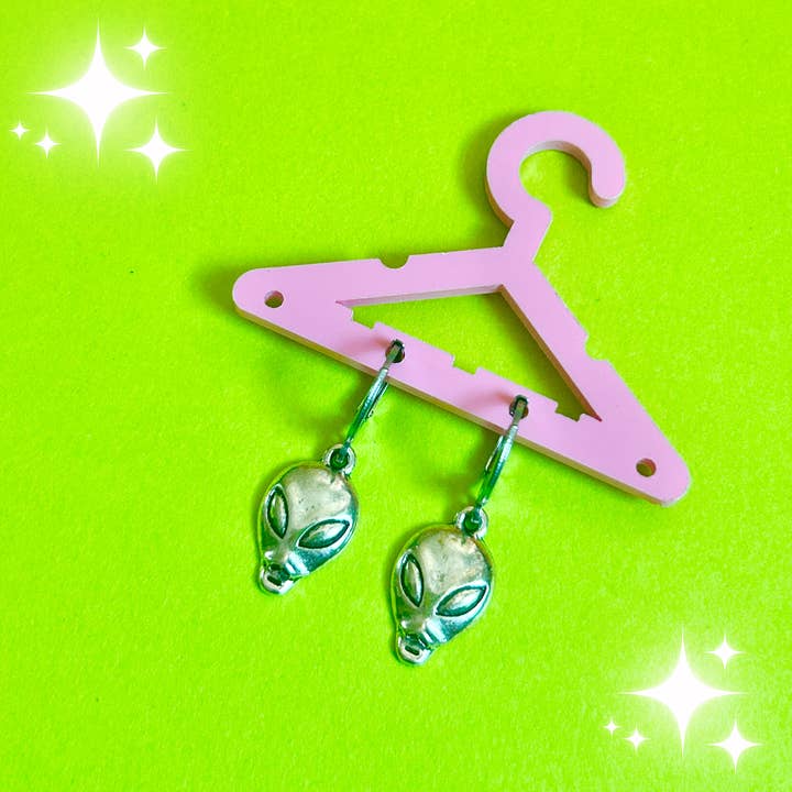 Alien Bratz - Vente Boucles d'oreilles pendantes - Boucles d'oreilles extraterrestres Boucles d'oreilles funky Boucle d'oreille en argent Festival