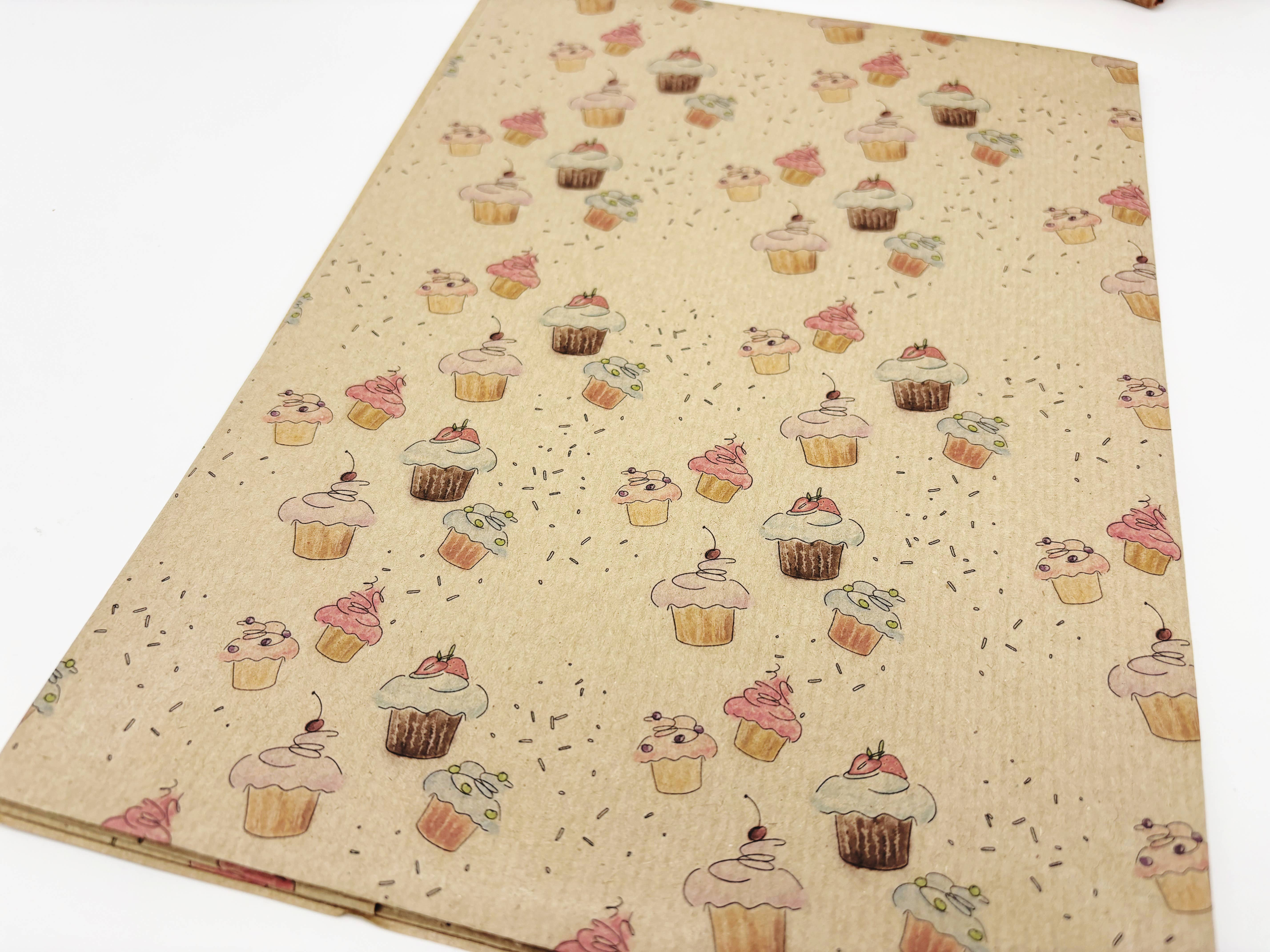 PlanetWrapIt – wholesale Wrapping paper roll – Cupcakes Recycled Kraft Wrapping Paper2