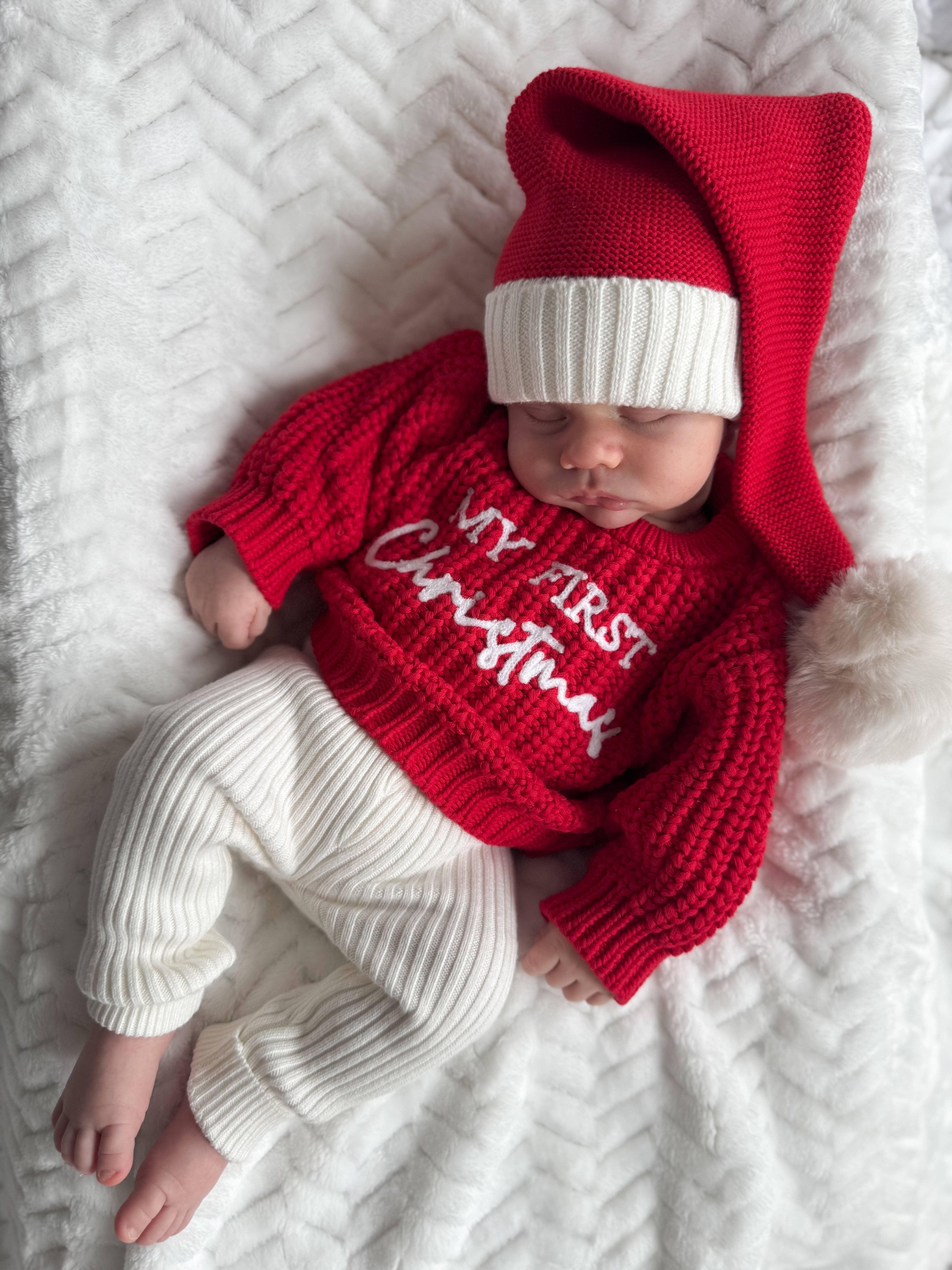 Petite + Co - Wholesale Knit Sweater - Baby - CHUNKY KNIT JUMPER | RED - MY FIRST CHRISTMAS0