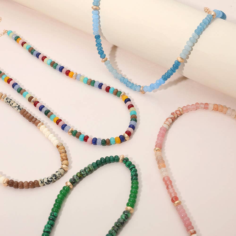 Sensibling Corp. – wholesale Beaded/pearl necklace – Gold Accent Spacer Marbled Resin Beaded Necklace14