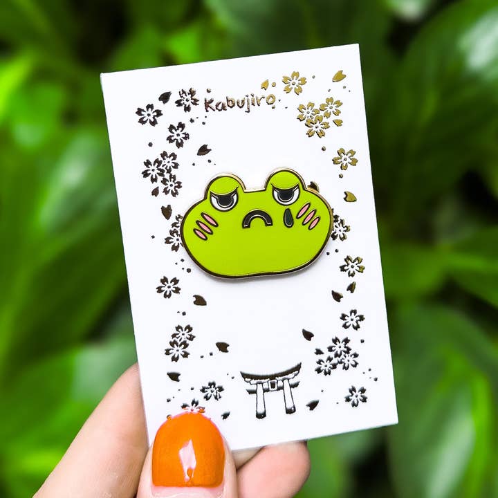 Sad Frog Enamel Pin for wholesale by Kabujiro