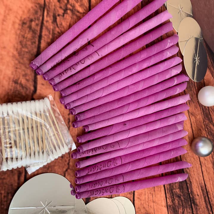 Stilnati - Vendita all'ingrosso Candele cilindriche/candelieri - Set di 20 Candele per la Rimozione del Cerume alla Lavanda Viola Fatte a Mano