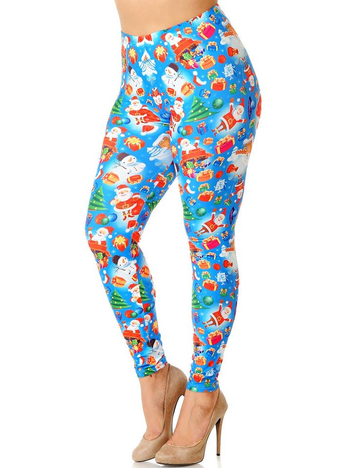 USA Fashion - Wholesale Fashion Leggings - Women's - Creamy Soft Festive Blue Christmas Leggings by USA Fashion™