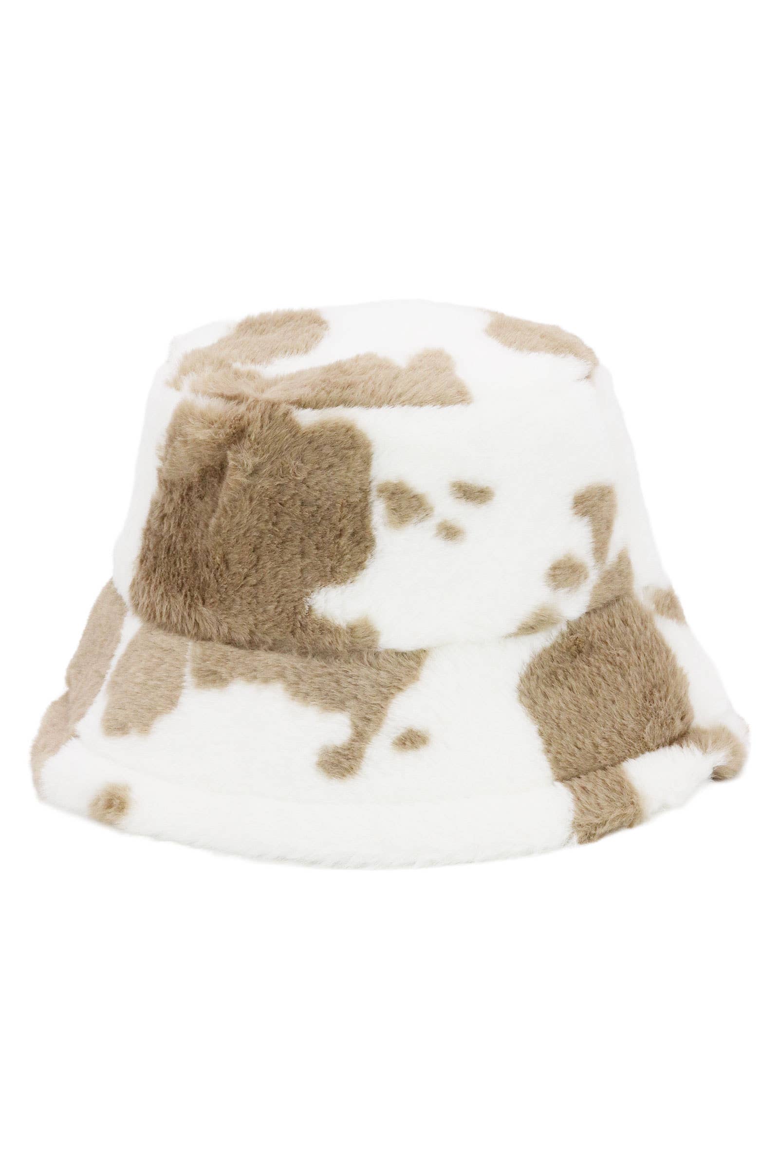 Cap Zone - Wholesale Bucket Hat - Women's - Cow Print Fluffy Faux Fur Bucket Hat7