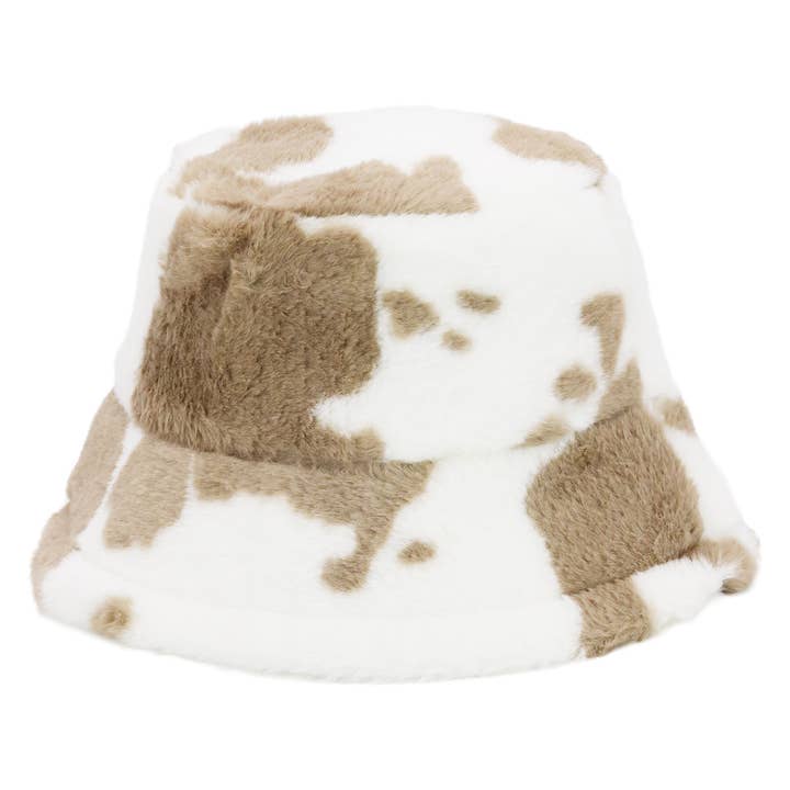 Cap Zone - Wholesale Bucket Hat - Women's - Cow Print Fluffy Faux Fur Bucket Hat7