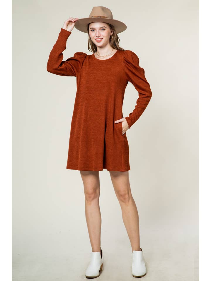 VERY J - Wholesale Dress - Women's - ND30024-Soft ribbed knit swing mini dress