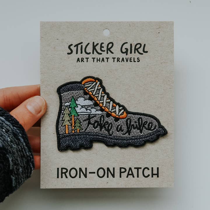 Hiking Boot Embroidered Iron On Patch for wholesale by Sticker Girl