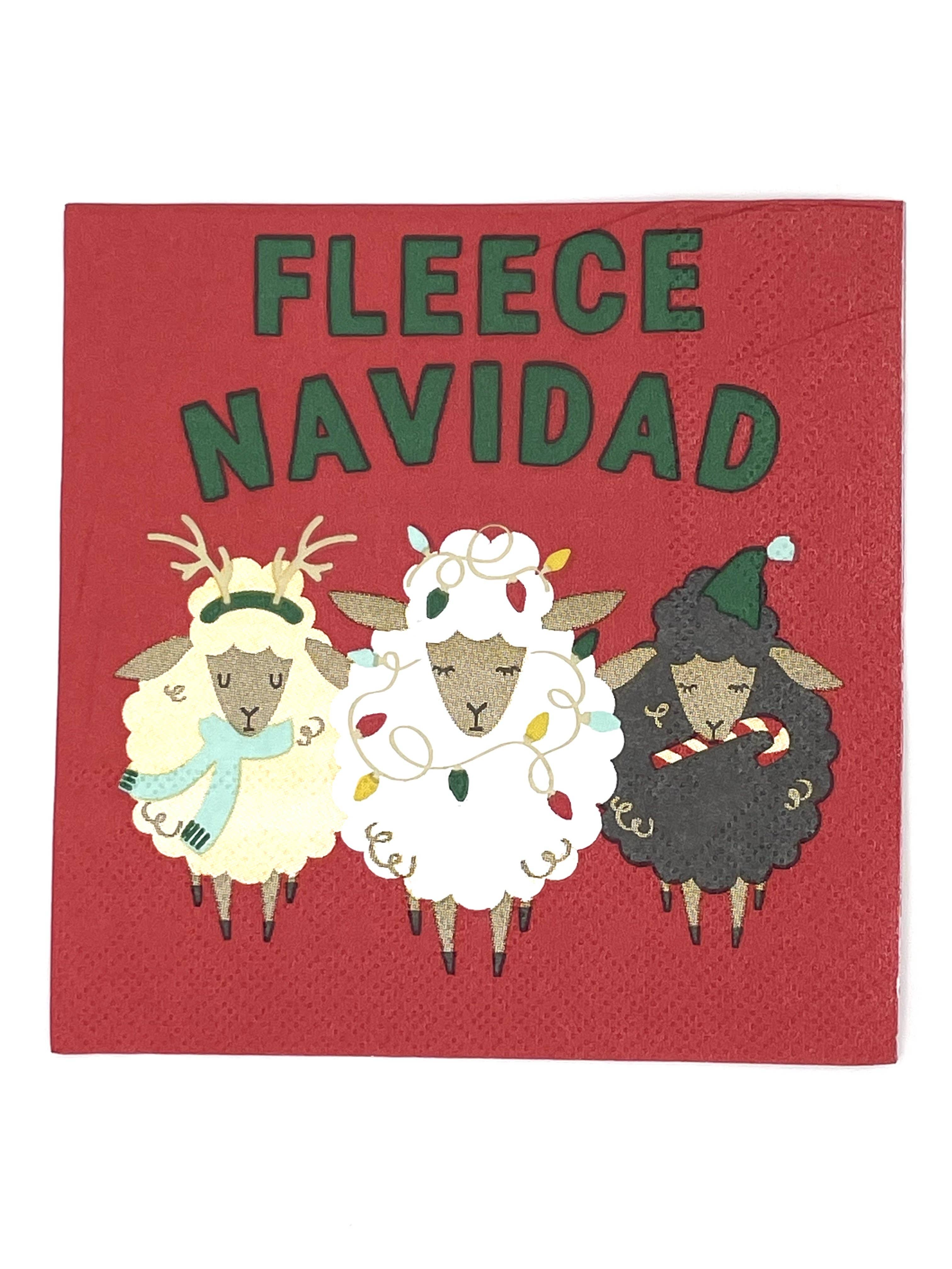 soiree-sisters - Vente Serviettes jetables - Serviettes à cocktail de Noël amusantes | Fleece Navidad - 20 carats1