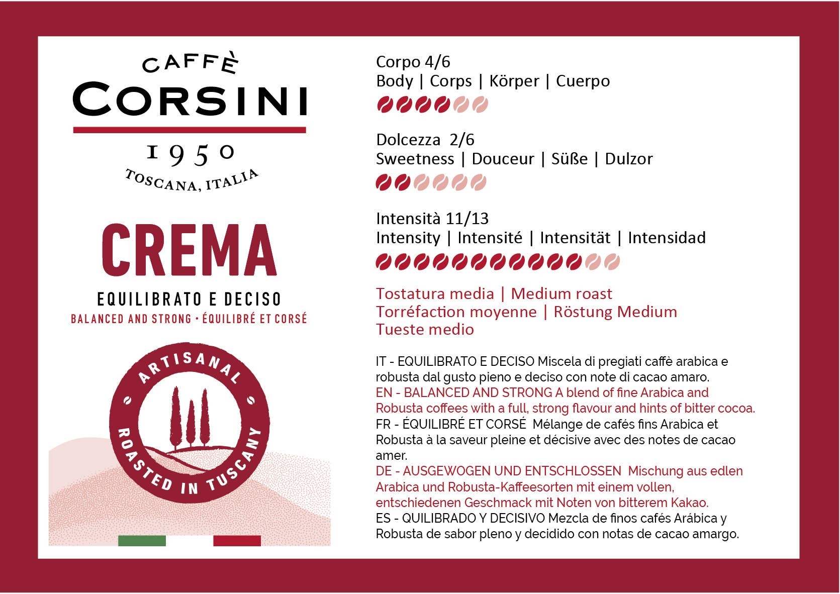 Caffè Corsini – wholesale Coffee beans – Arabica-Robusta Blend, Cream, coffee beans 1Kg| New Line5