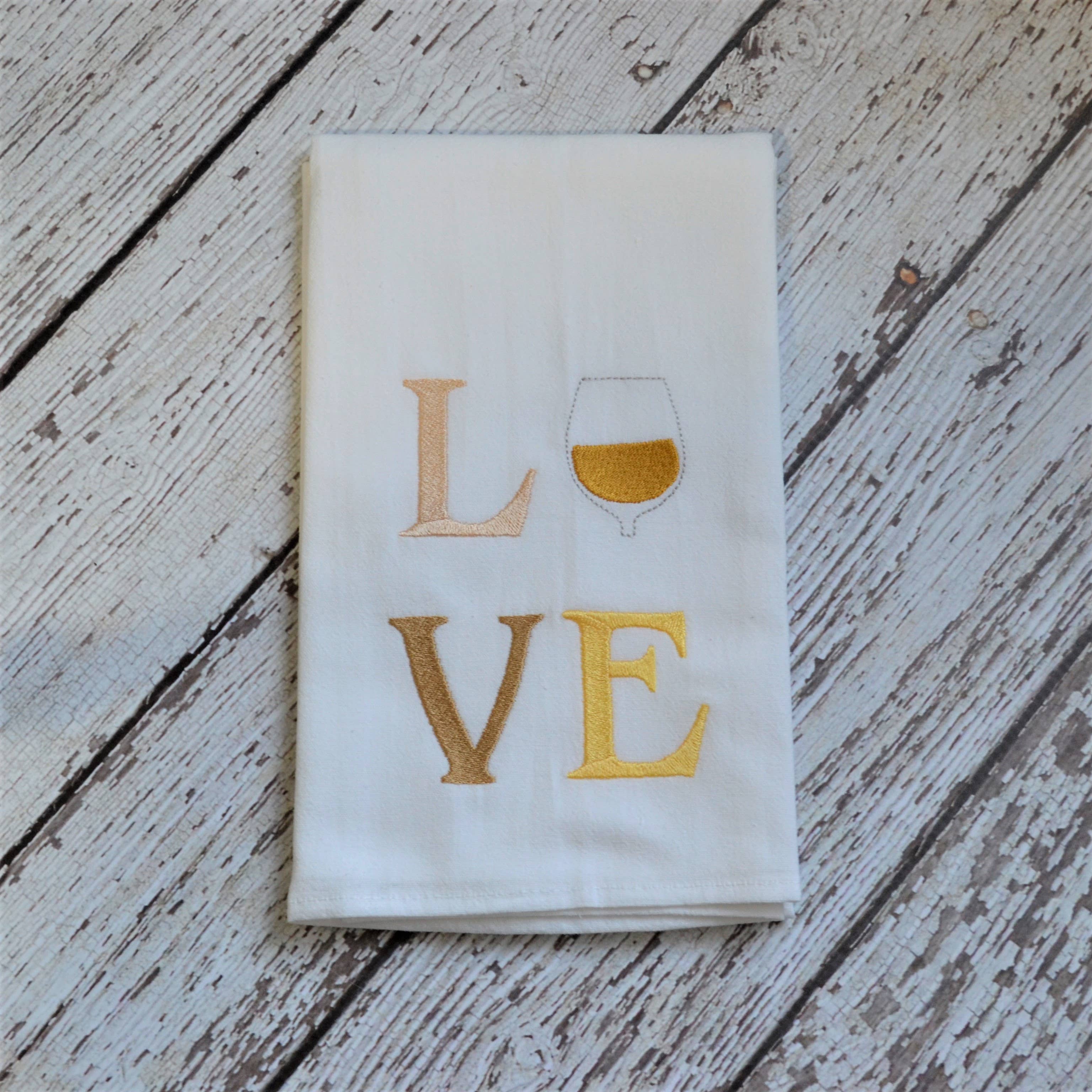 SewMuchMoreStore - Wholesale Tea Towel - Wine LOVE Tea Towel - Embroidered Floursack Towel1