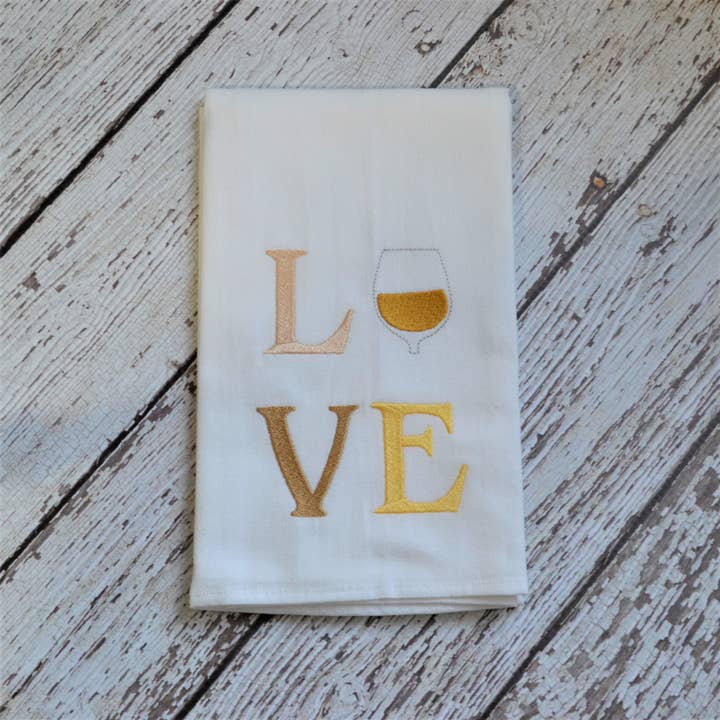 SewMuchMoreStore - Wholesale Tea Towel - Wine LOVE Tea Towel - Embroidered Floursack Towel4