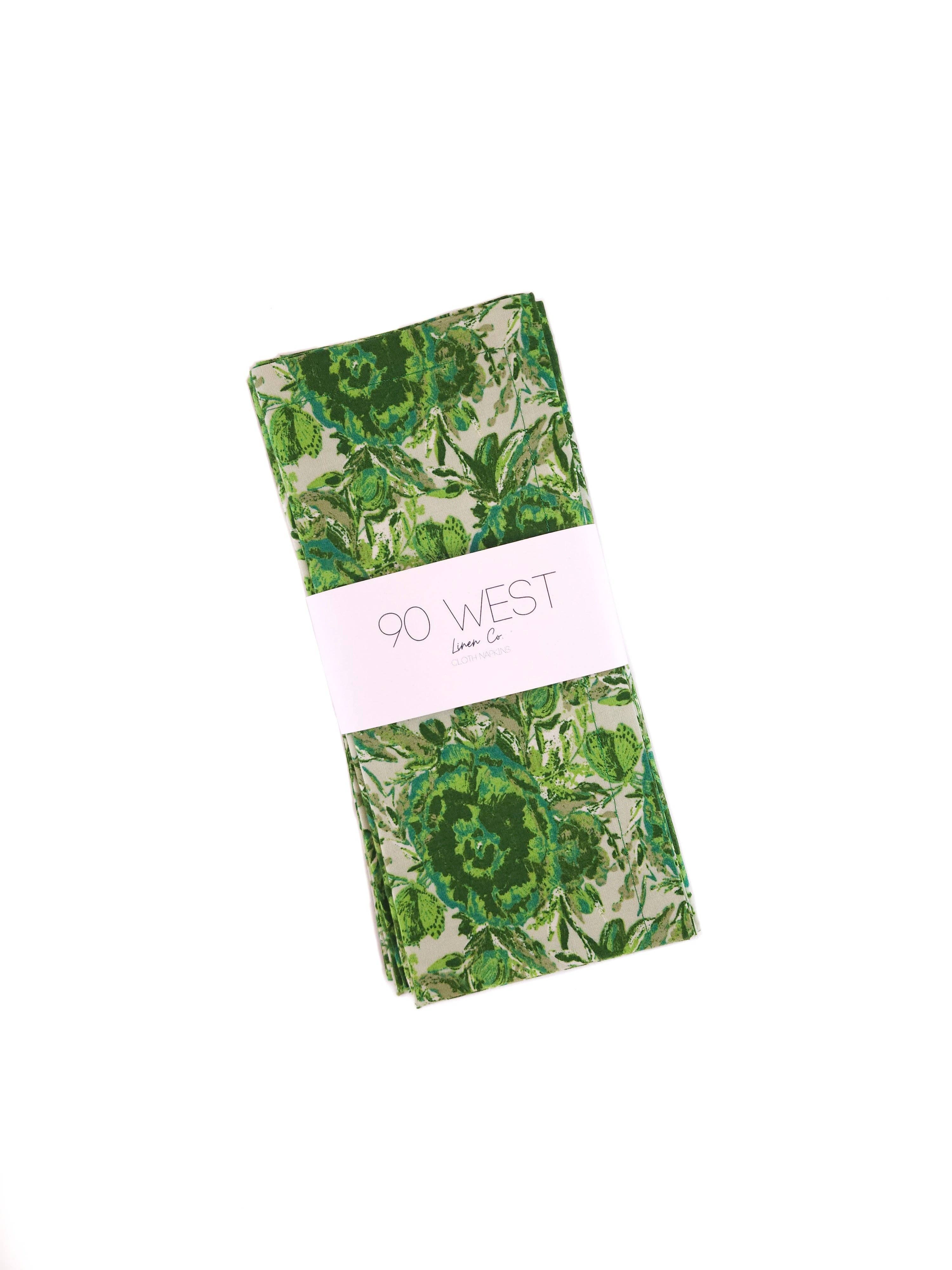 90 West Linen Co. - Wholesale Dinner & Cloth Napkin - Maximalist Green Floral Cloth Napkins, Set of 47