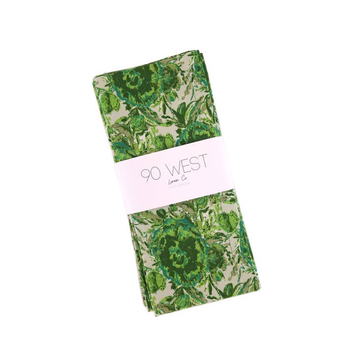 90 West Linen Co. - Wholesale Dinner & Cloth Napkin - Maximalist Green Floral Cloth Napkins, Set of 47