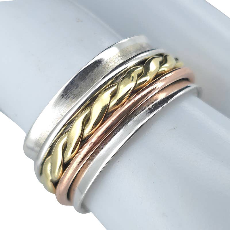 Amberman - Wholesale Band/gestapelde ring - Zilveren, Messing En Koperen Spinner Angst Ring1