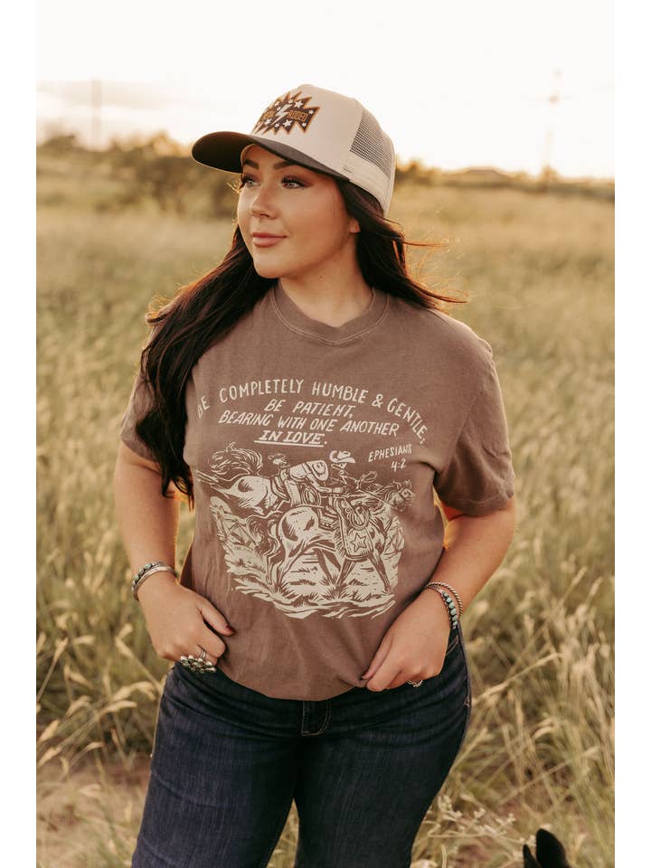Crazy Consuela - Wholesale Screen Printed T-Shirt - Women's - Ephesians 4:2 Western Comfort Colors T-Shirt