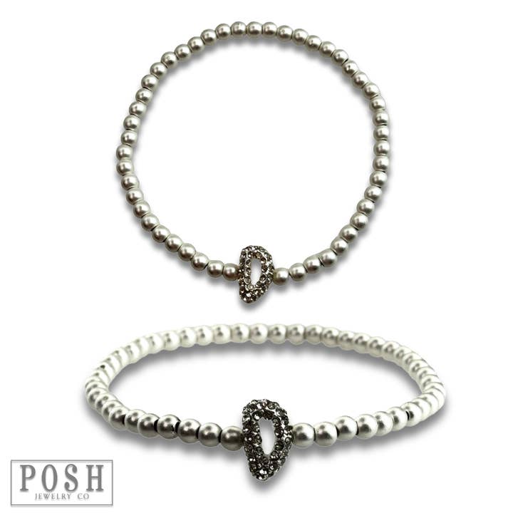 Pink Panache Brands - Wholesale Beaded Bracelet - Bead bracelet with rhinestone inital7