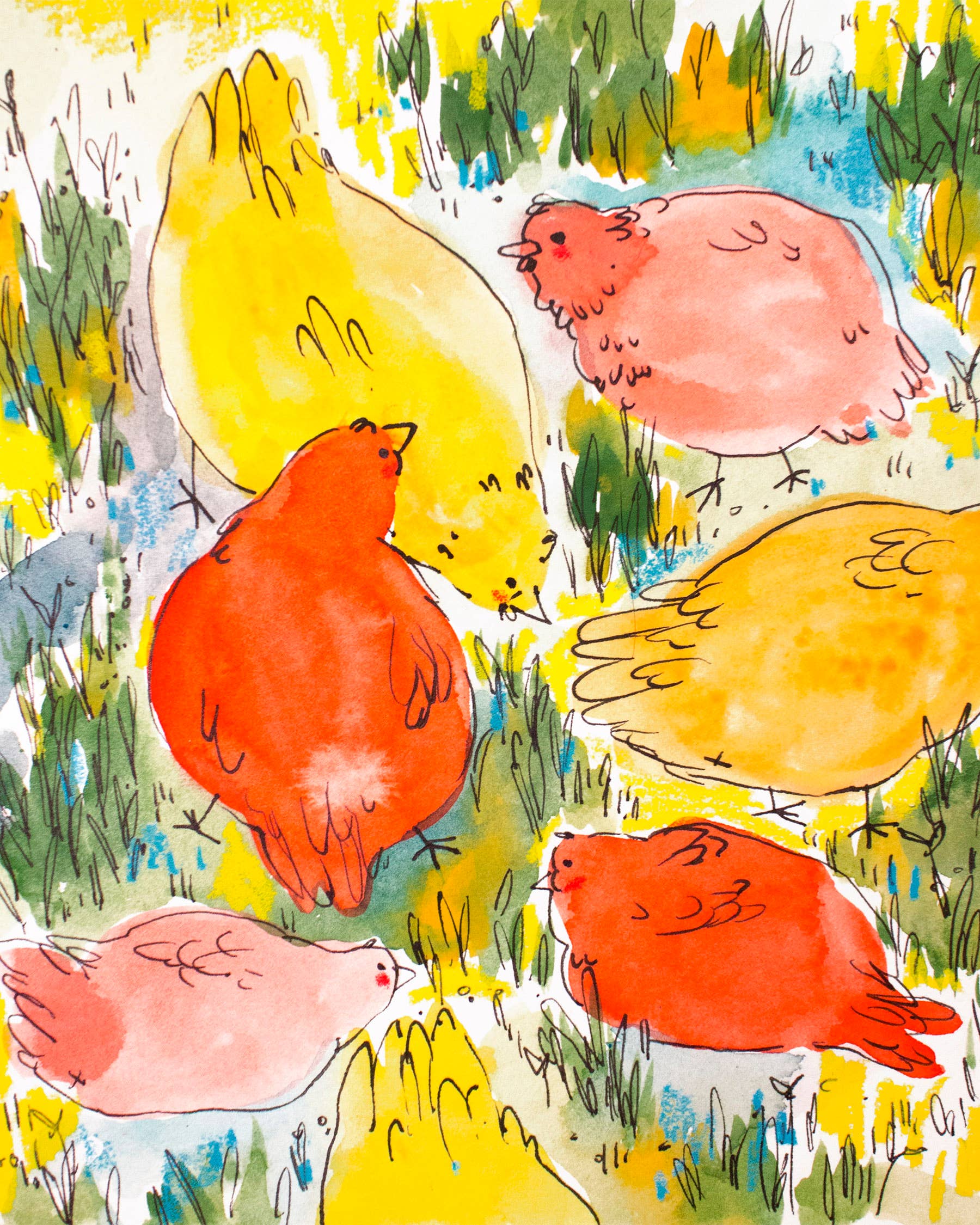 Rebekah Evans Art - Wholesale Art Print - Print - "Chickens in the Grass"1
