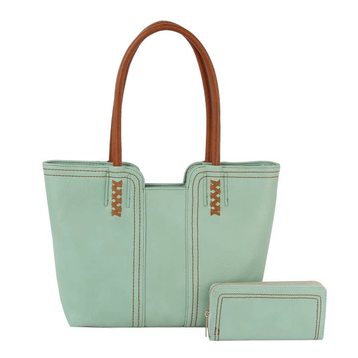Handbag Factory Corp - Wholesale Tote Bag - Women's - 2 in 1 stitch detail matching tote and purse set