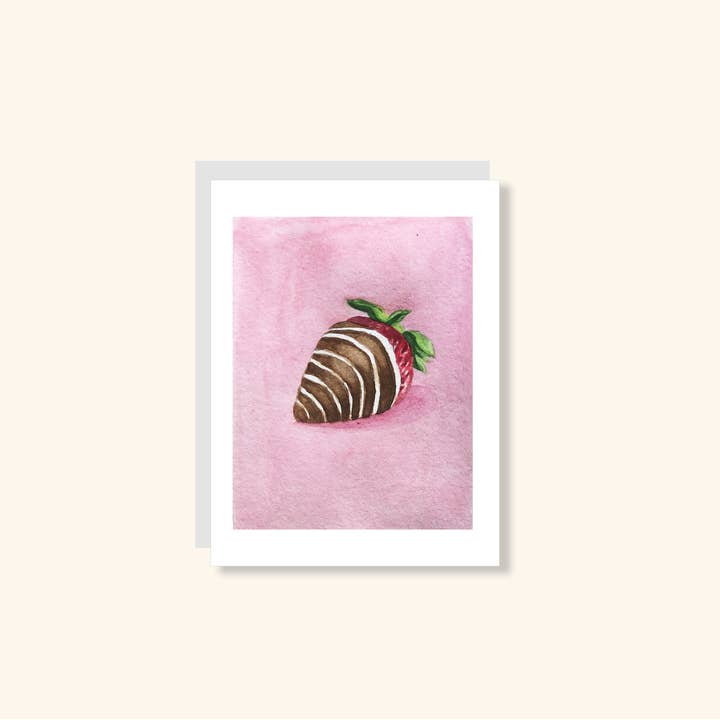 Chocolate Strawberry Greeting Card for wholesale by Julia Wolinsky Art