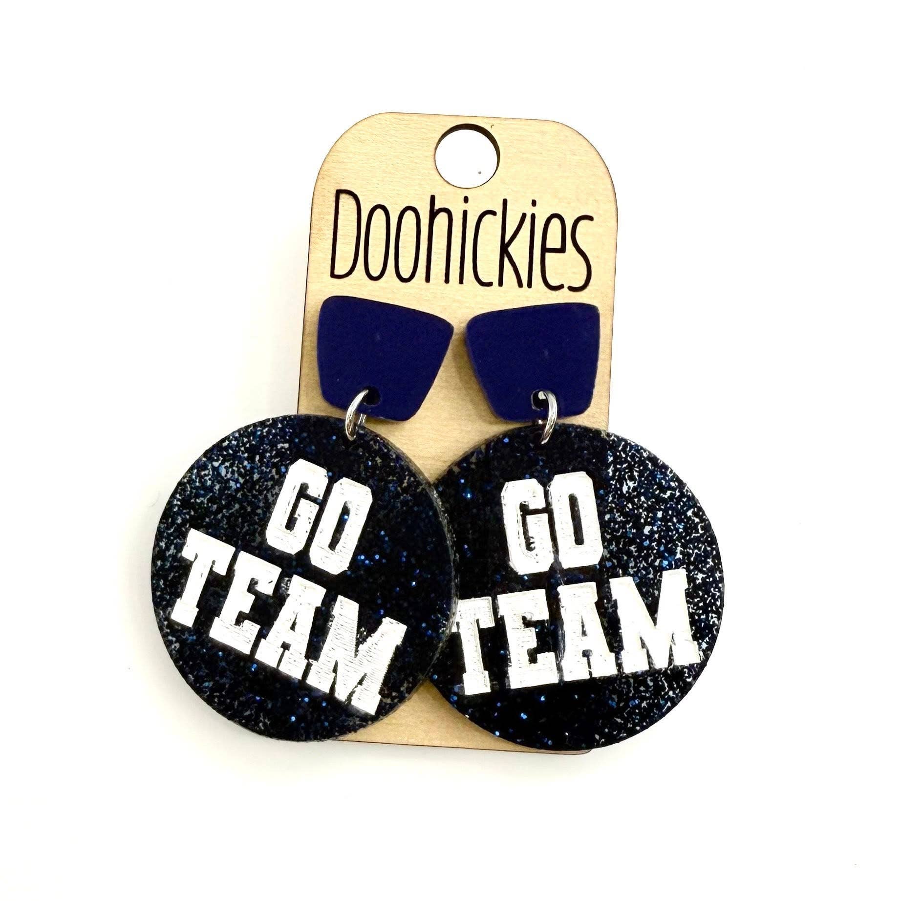 Doohickies – wholesale Dangle earrings – Go Team Glitter Piggyback Dangles - Custom Spirit Football Earrings - 9 Color Options7