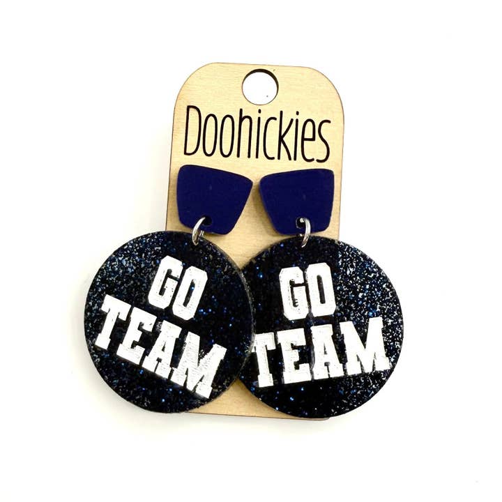 Doohickies – wholesale Dangle earrings – Go Team Glitter Piggyback Dangles - Custom Spirit Football Earrings - 9 Color Options7