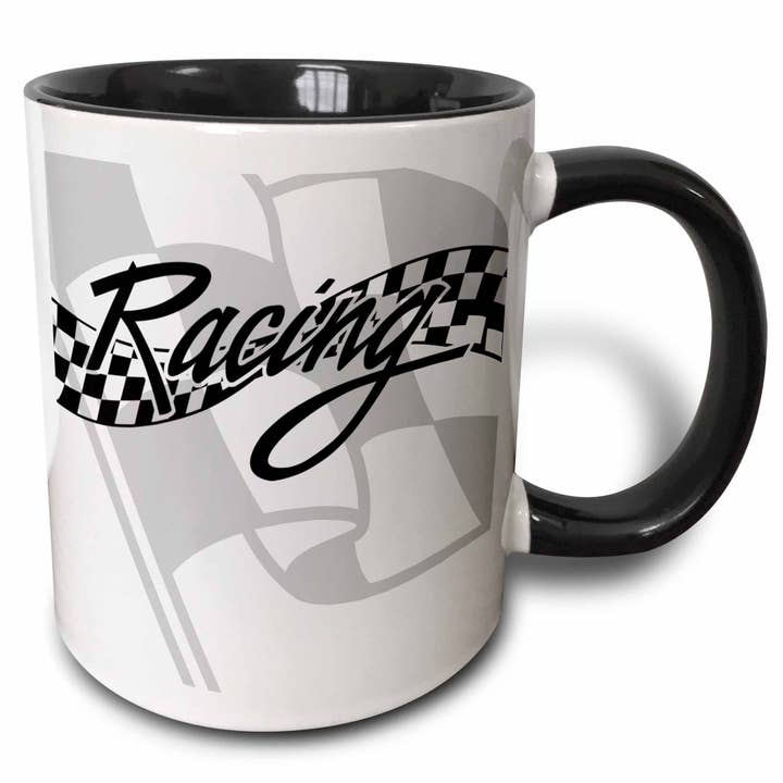 11oz Two-Tone Black Mug Racing Black and White Checkered Fla for wholesale by 3dRose