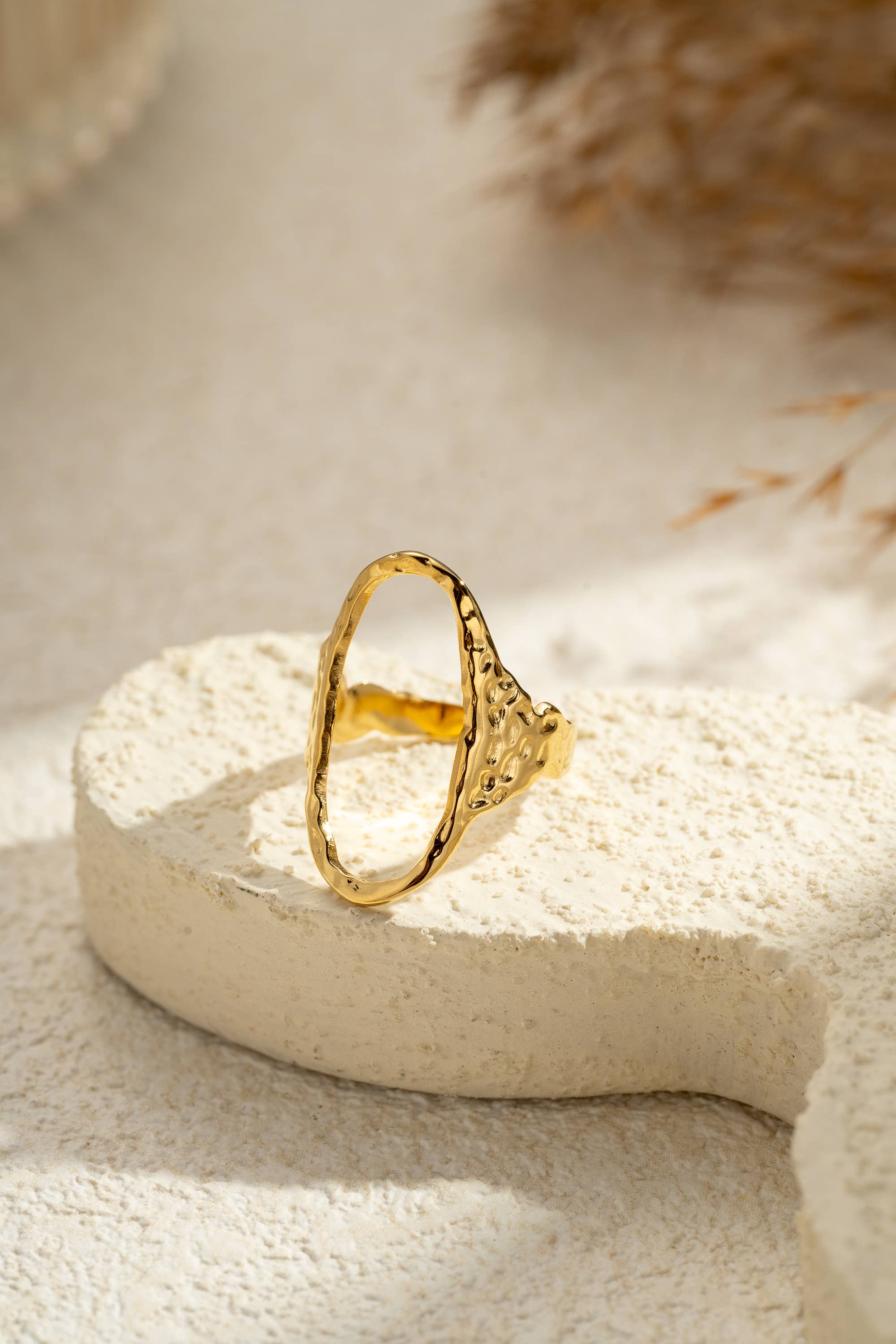 COSMOS - Wholesale Band/Stacked Ring - Gold-Plated Women's Ring – Hammered Stainless Steel Oval Shape1