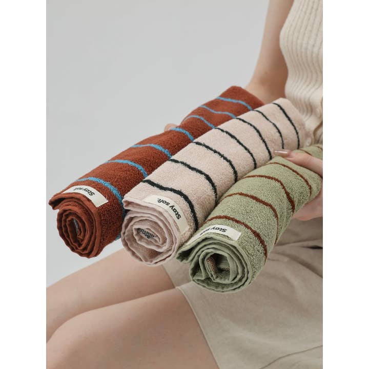INSPECIAL HOME - Wholesale Bath Towel - 100% Cotton Retro Earthy-tone Pinstripe Soft Plush Towel 6