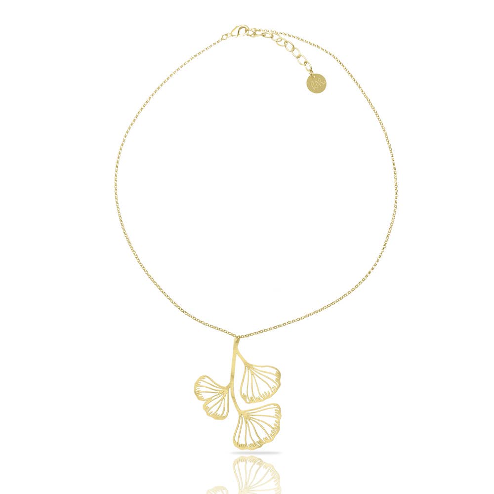 RAS – wholesale Hänge-/berlockhalsband – Kort Hänge Ginkgo Biloba Guldplätering0