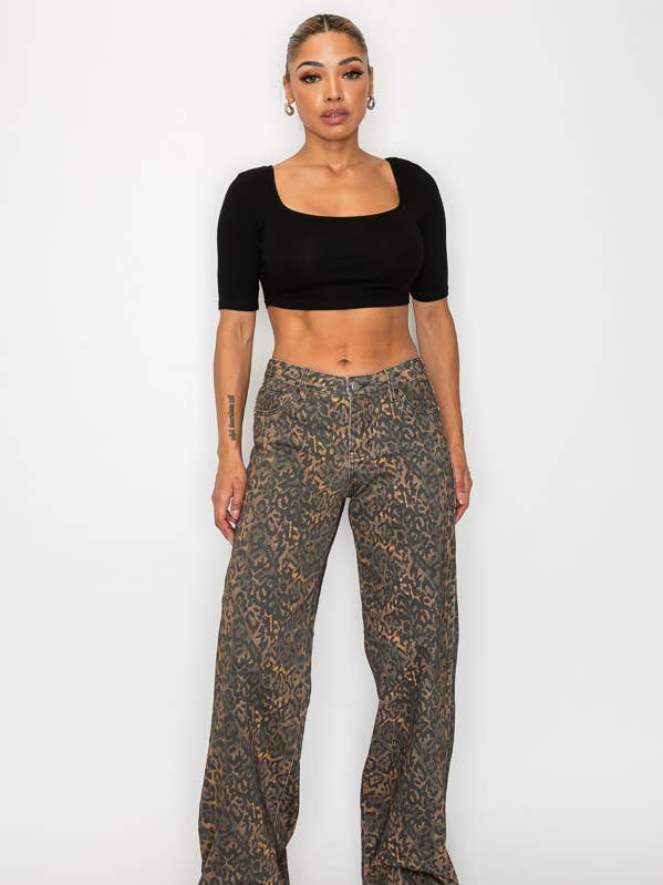 Jeans a zampa con stampa leopardata Savannah per la vendita all'ingrosso da parte di Machine Jeans