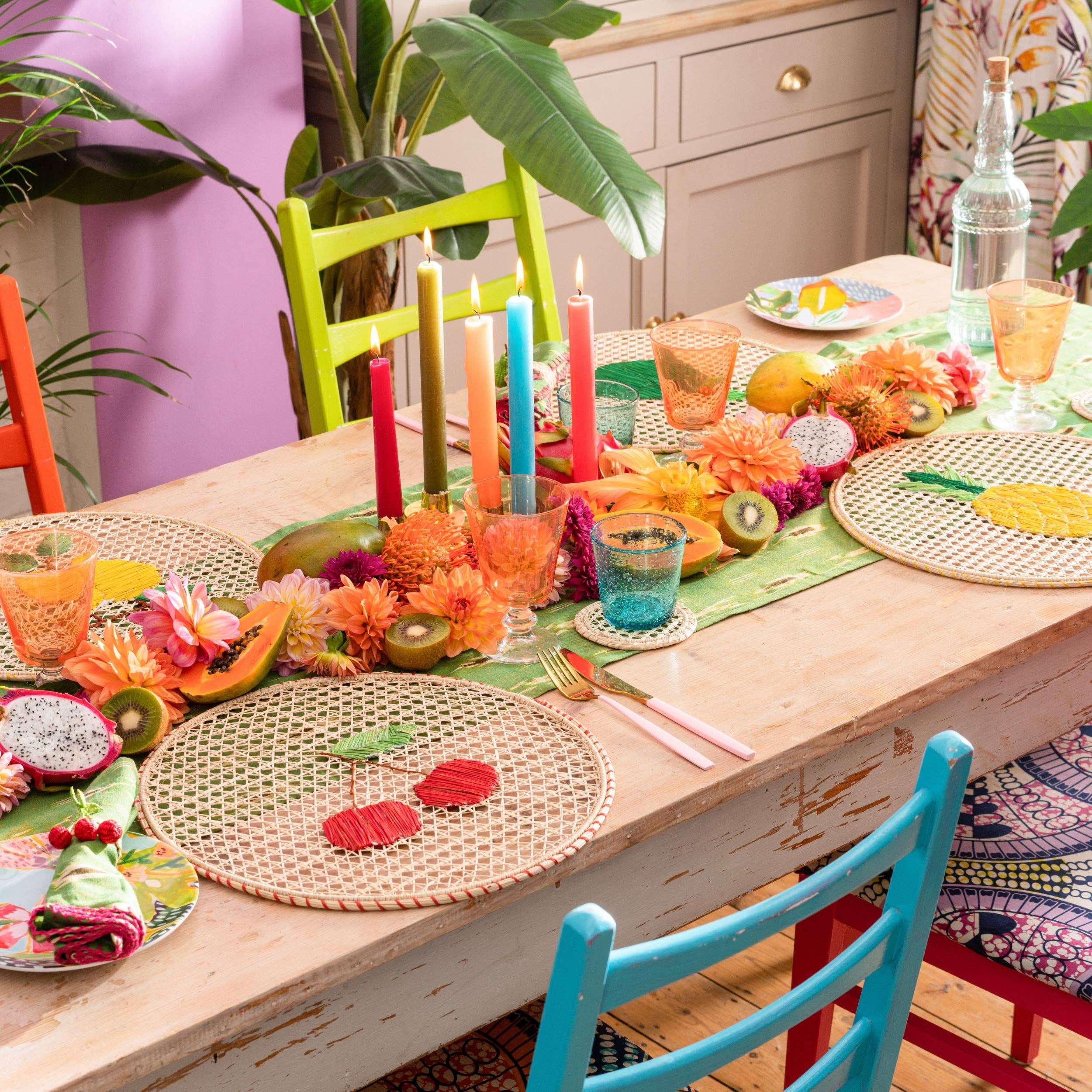 Washein - Wholesale Placemat - Red Cherry Fruit Round Placemats Natural Straw Woven2