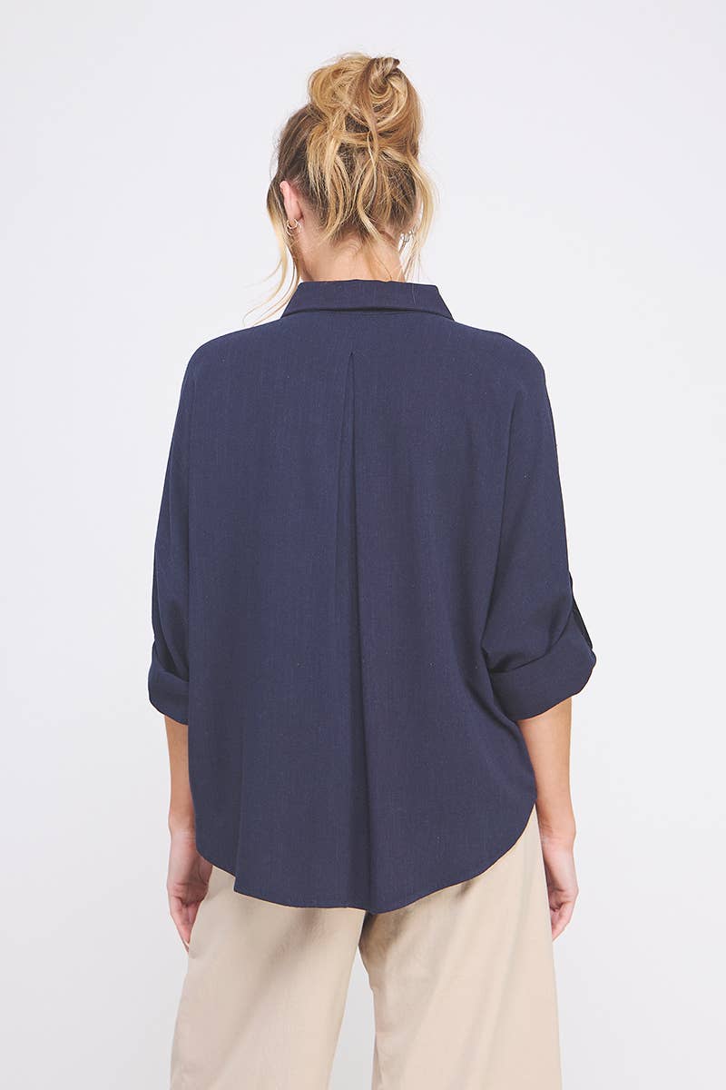 Allie Rose – Engroshandel Skjorte med buttondown – til kvinder – Linned Blend Dolman Knap Front Shirt2