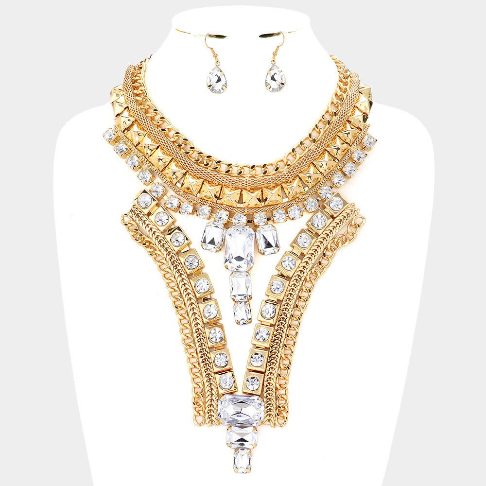 Sensibling Corp. - Vente Parures de bijoux - Collier plastron orné de pierres rectangulaires2