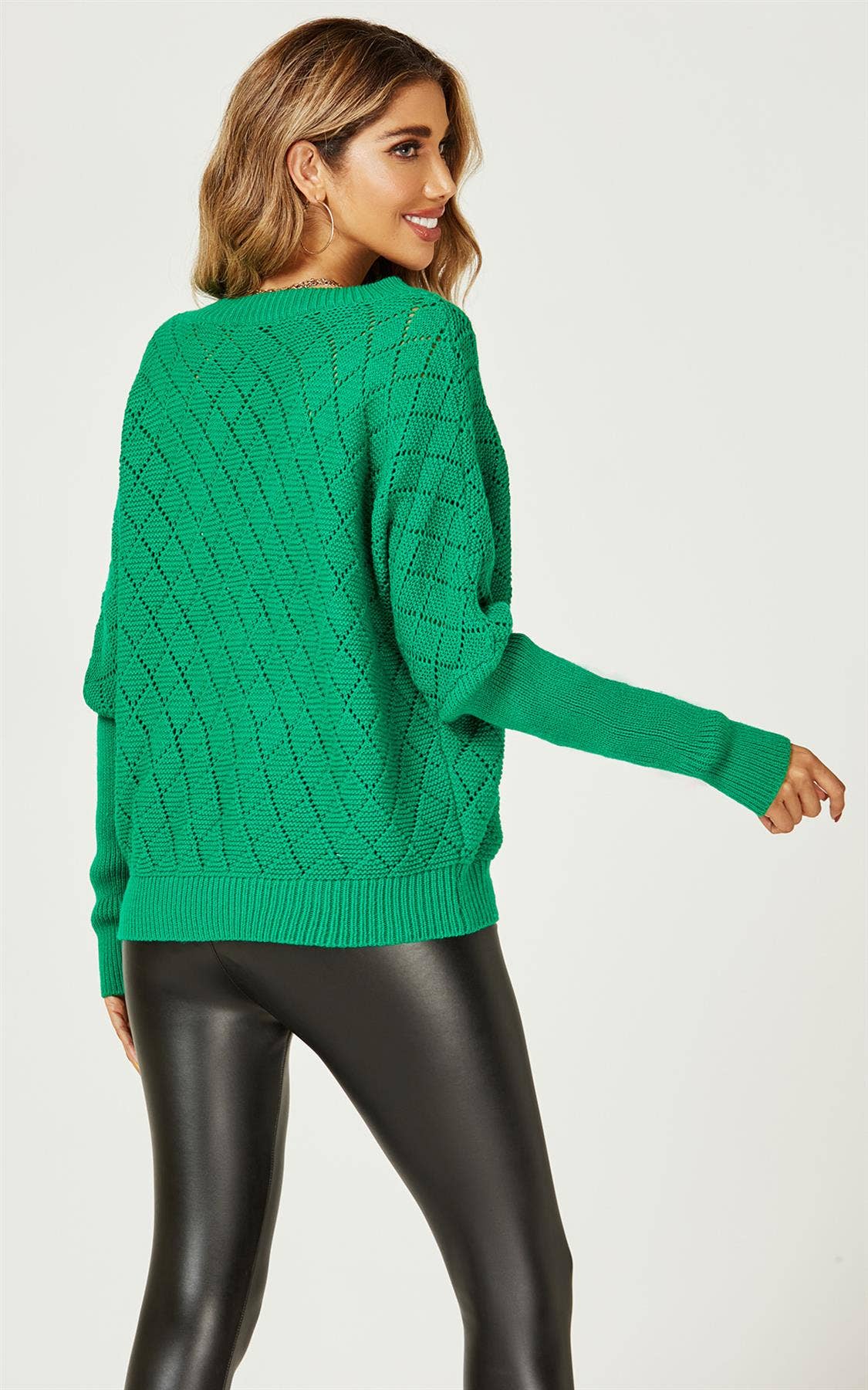 FS Collection (Germany) - Wholesale Knit Sweater - Women's - Pointelle Striped Sheer Jumper In Green5