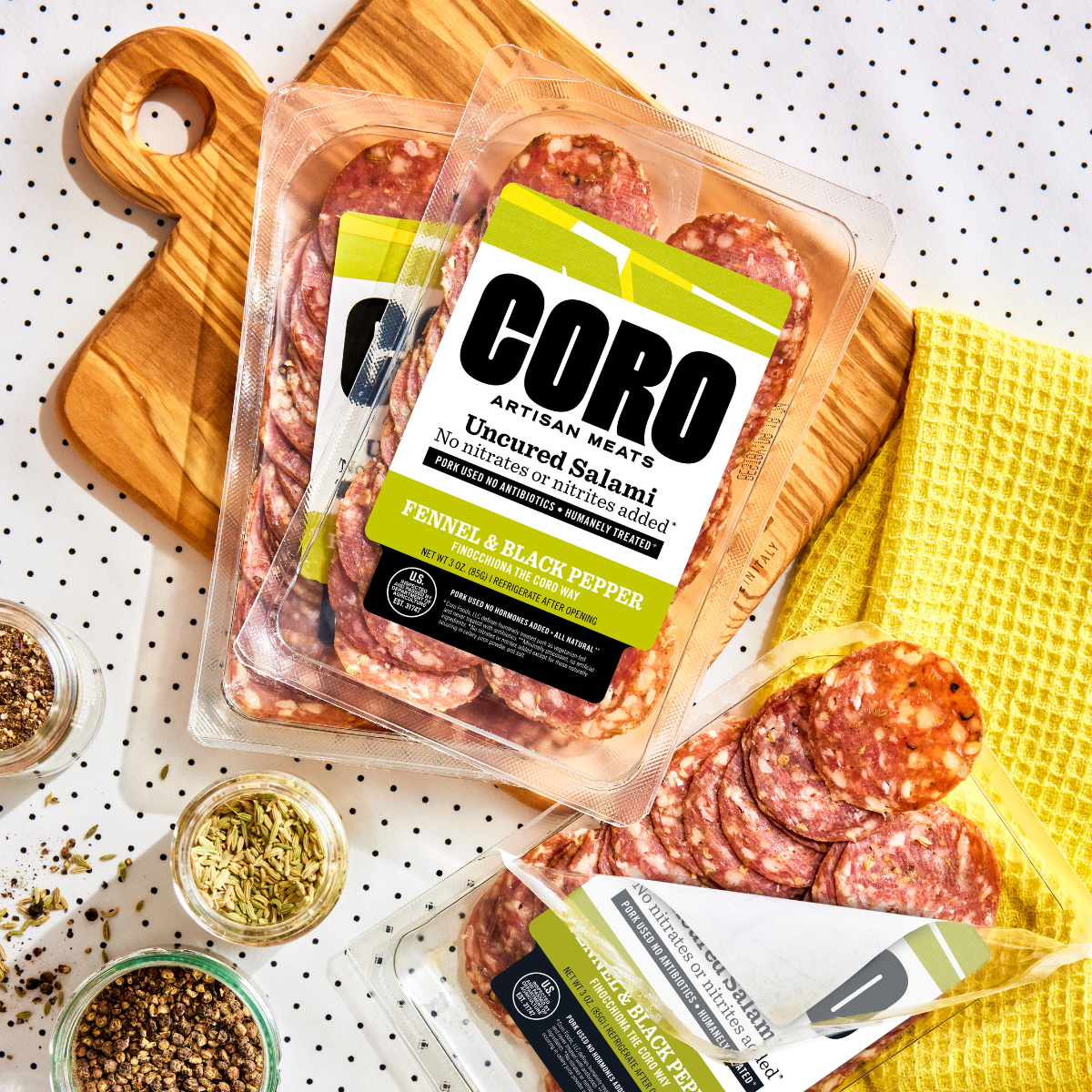 Coro Foods - Wholesale Salami - Sliced Pack Uncured Fennel & Black Pepper (Black Peppercorn)5