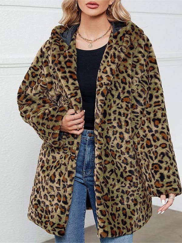 HIDDENBRAND - Wholesale Fur/Faux Fur Coat - Women's - Leopard faux fur coat plush coat