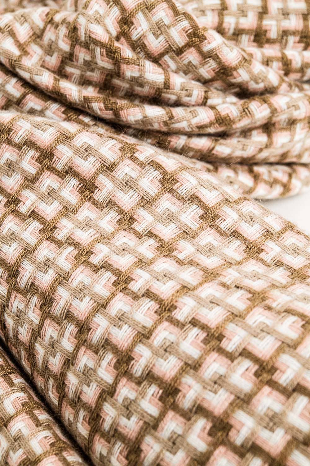 Beige Super soft pastel pink scarf with geometric print for wholesale on Faire2