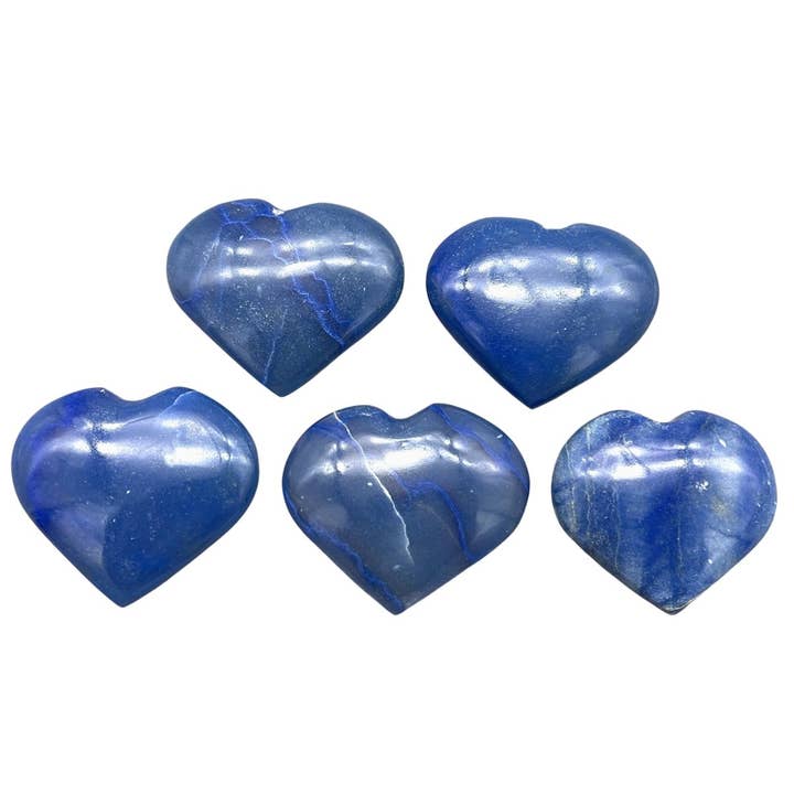 Crystal River Gems LLC - Wholesale Spiritual Stone/Crystal - Dumortierite Small Hearts (1.5 to 2.5 Inches) Hand Carved Polished Gemstone Decor