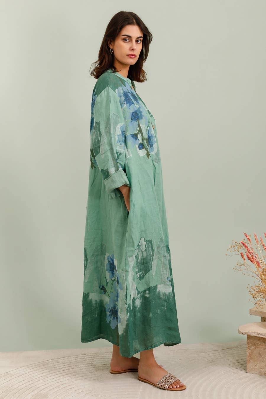 Lea & Luc - Grandes Tailles - Wholesale Dress - Women's - Floral print dress in 100% Linen REF. 7223010