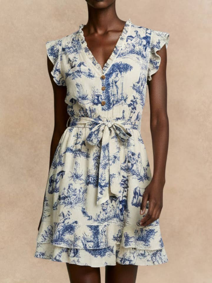 Natasha Toile De Jouy Print Short Dress for wholesale by ANNICK