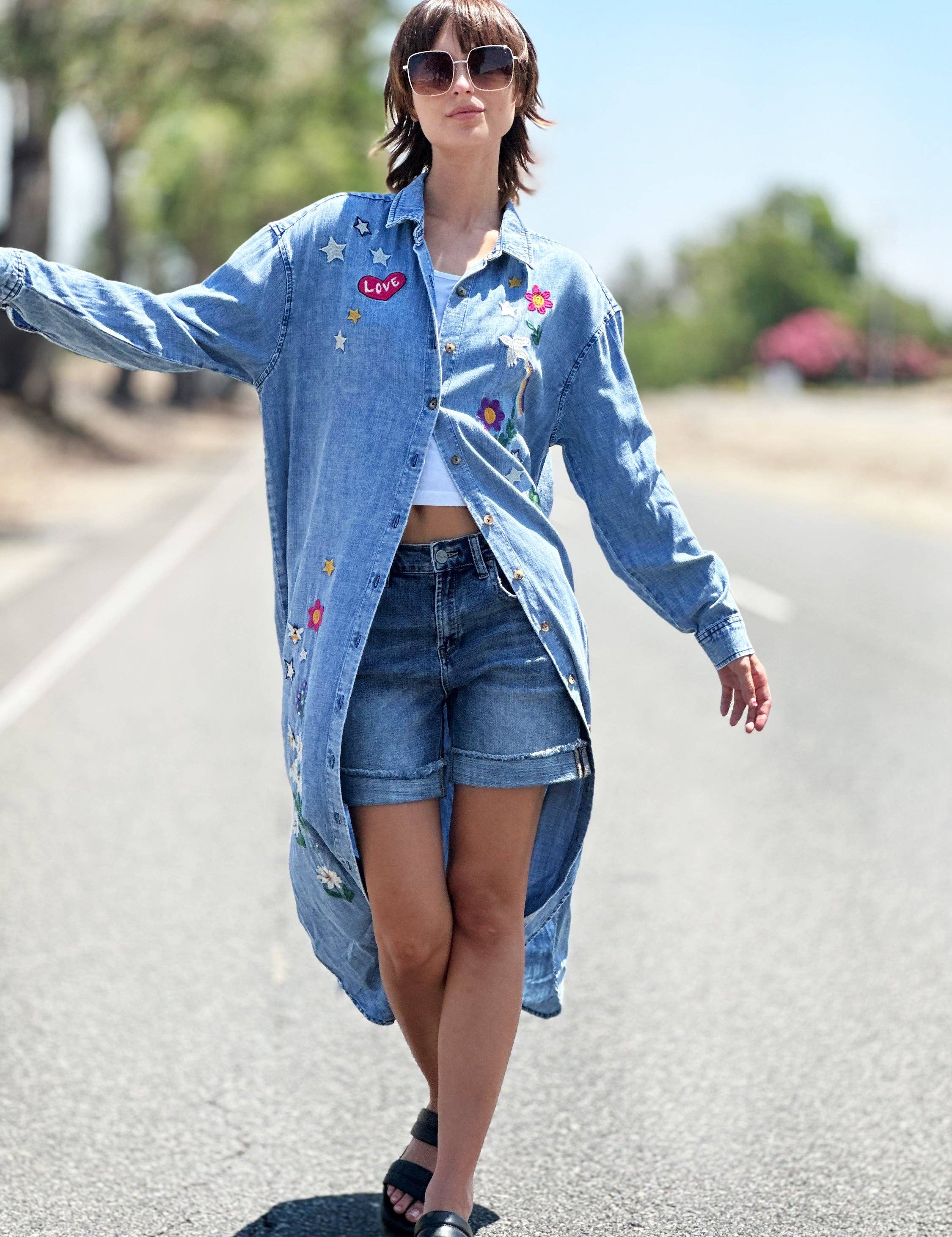 Denim Embroidered Shirtdress for wholesale on Faire1