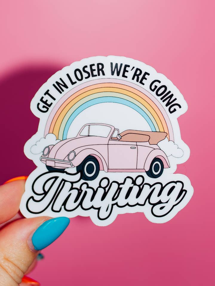 Adesivo Get In Loser We Going Thrifting, Vintage VW Bug por atacado de ShopSourSweetener