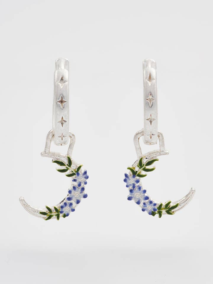 Nightshade Moon Silver Huggie Earrings for wholesale by Fable England