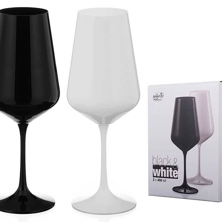 DIAMANTE – wholesale Vinglas – Svart och vitt målat vin glasögon par - matchande Crysta