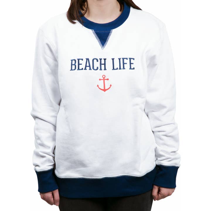 Beach Life - L White Unisex Crewneck Sweatshirt for wholesale by Pavilion